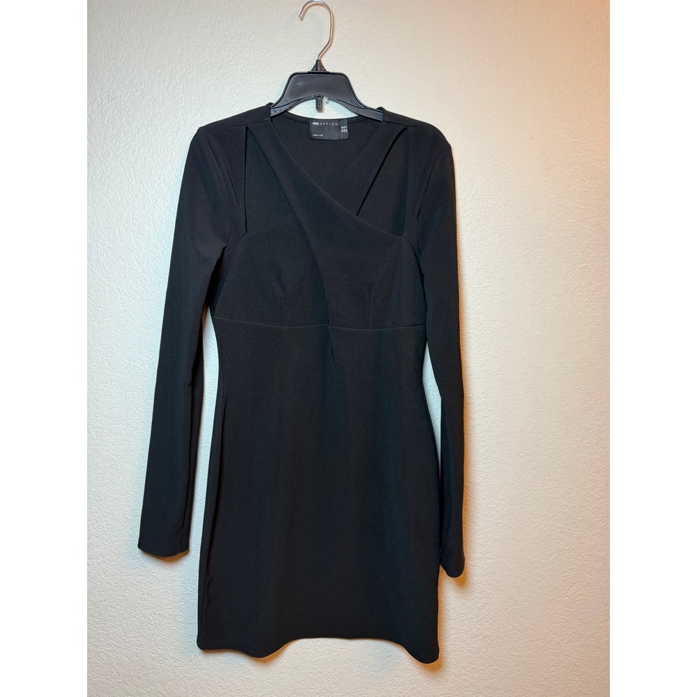 ASOS DESIGN Black Long Sleeve Cutout Wrap Front Mini Dress Size US 6
